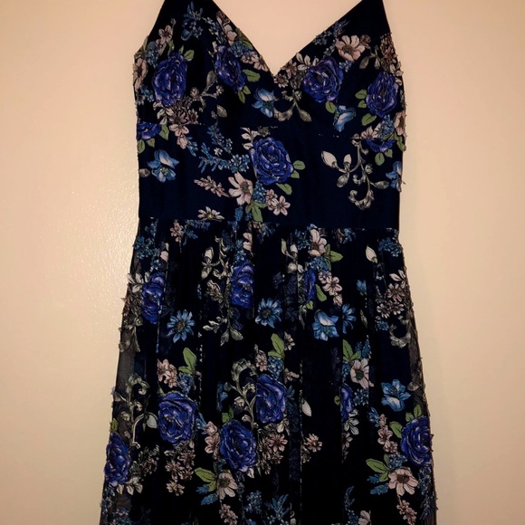 Nicole Miller Navy Blue Dress w/ Floral Design - Picture 3 of 5